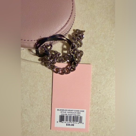 Juicy Couture Pink Velour Bejeweled Heart Coin Case Wristlet NWT - Picture 4 of 4